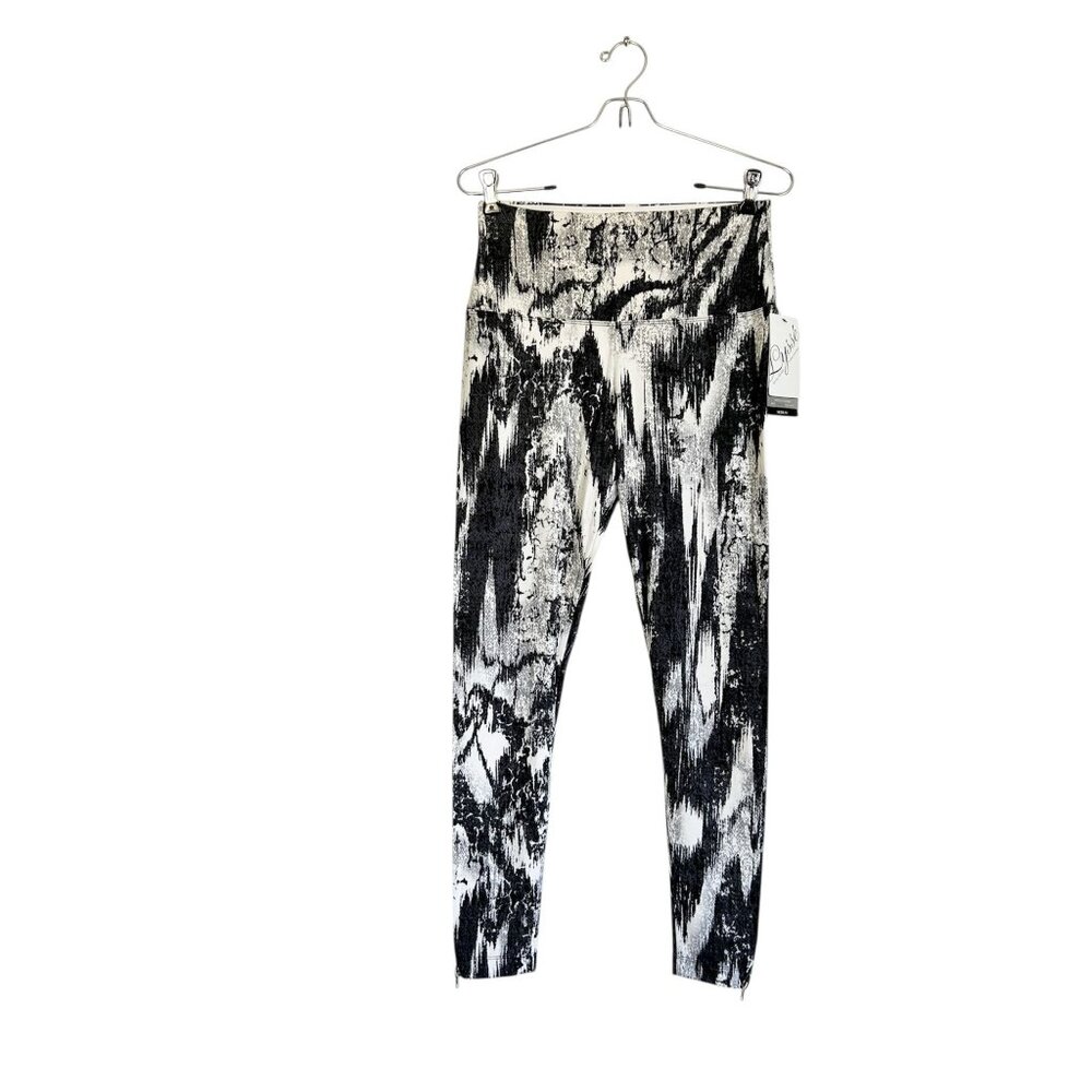 Lyssé Tummy Control Ikat Twist Zip Leggings in Black/Gray/White - Sz S - New